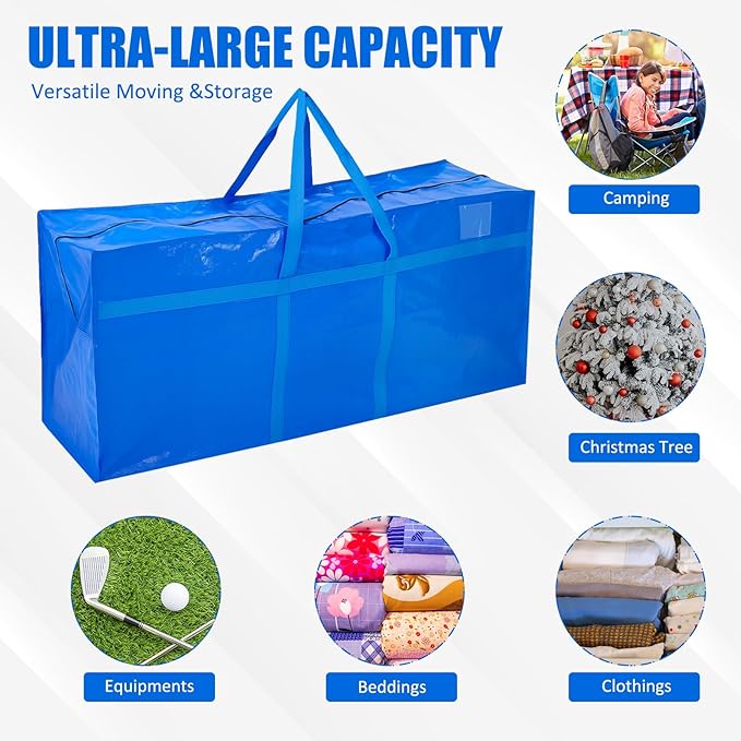 Windyun 4 Pack 69 Gallon Extra Large Moving Bags XXL Heavy Duty Storage Bag with Strong Zipper Handle Jumbo Big Tote Box Foldable for College Dorm Travel Clothes Duffle Blanket Pillow(Blue)