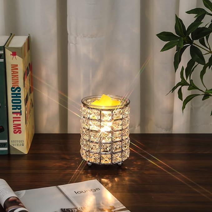 Wrought Iron Crystal Wax Melt Warmer Electric Oil Burner Wax Melt For Home, Kitchen, Living Room, Bedroom, SPA(Silver)