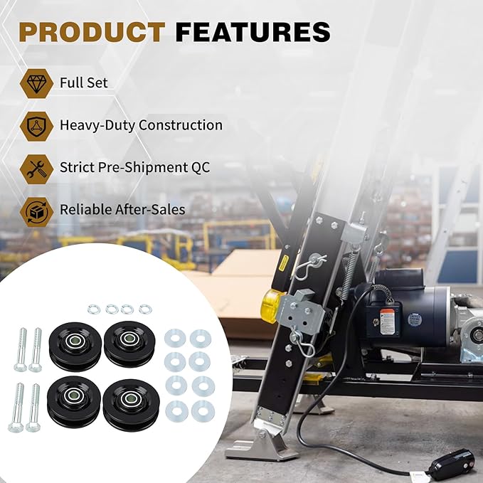 4 Pack 90040 Roofing Hoist Carriage Wheel Kit Compatible with Tranzsporter TP400 TP250 LH200 LH2000 Roofing Elevators, Heavy Duty Carbon Steel