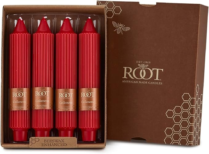 Root Candles 4-Count Unscented Dinner Candles Dripless Beeswax Enhanced Grecian Collenette Boxed Candle Set, 7-Inch, Dark Green