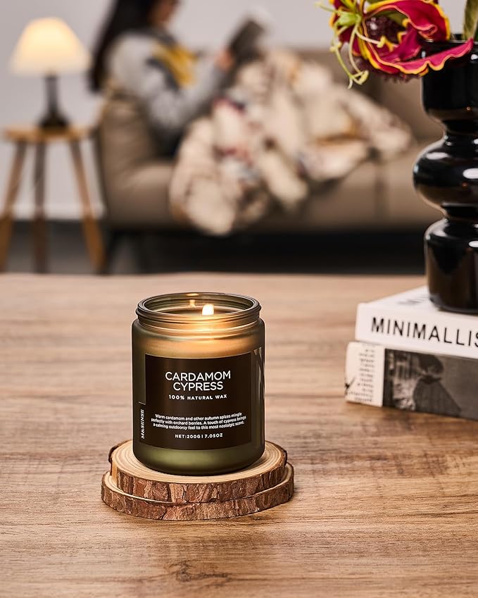 M&SENSE Cardamon & Cypress Scented Candle, 50 Hours Burn Clean Non Toxic Candle 7.05oz Natural Soy Wax Organic Candles Cozy Home Fragrance Meditation Candle Holiday Birthday Gift for Men Women