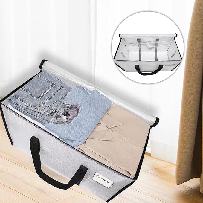 1Pack Large Moving Bags with Zippers & Carrying Handles, Heavy Duty Storage Tote Moving Boxes ，Space Saving (Clear, 1 Pack)