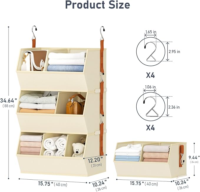 Hanging Closet Organizer Extra Large, Clothes Hanging Shelves for Closet with Divider, Collapsible Closet Storage System, Fabric Closet Hanging Organizer for Home, Dorm, Rv, ,Handbags, Underwear, Sock