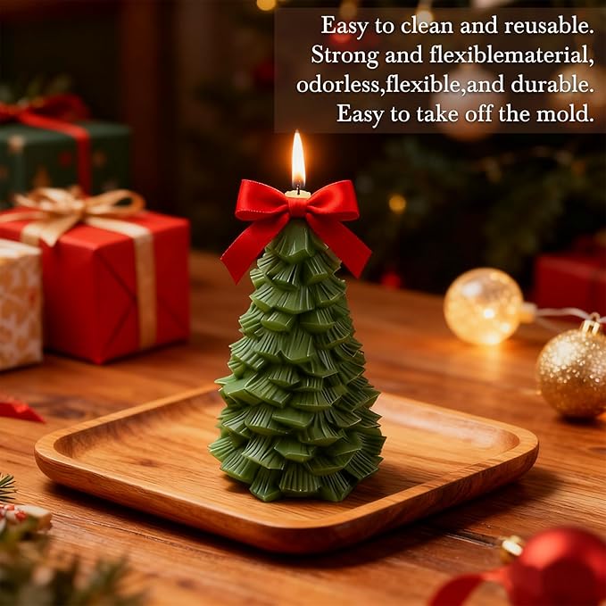 Christmas Tree Candle Molds, Resin Christmas Silicone Molds for Candles, Moldes para Velas De Navidad, Wax Candle Making Molds for DIY Chocolate, Soap