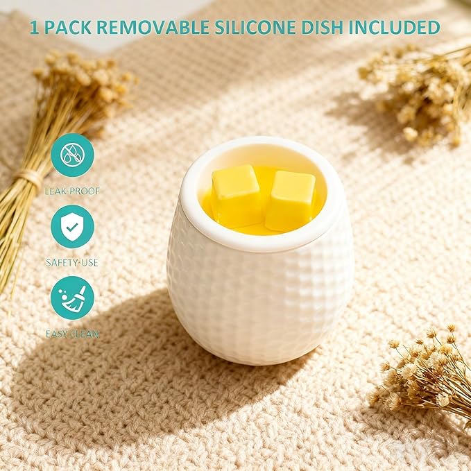 Dialan's Wax Melt Warmer Ceramic Wax Melt Burner for Scented Cubes Electric Oil Burner Melter with Silicone Dish Fragrance Warmer for Home Office Bedroom Gift & Decor (Honeycomb)