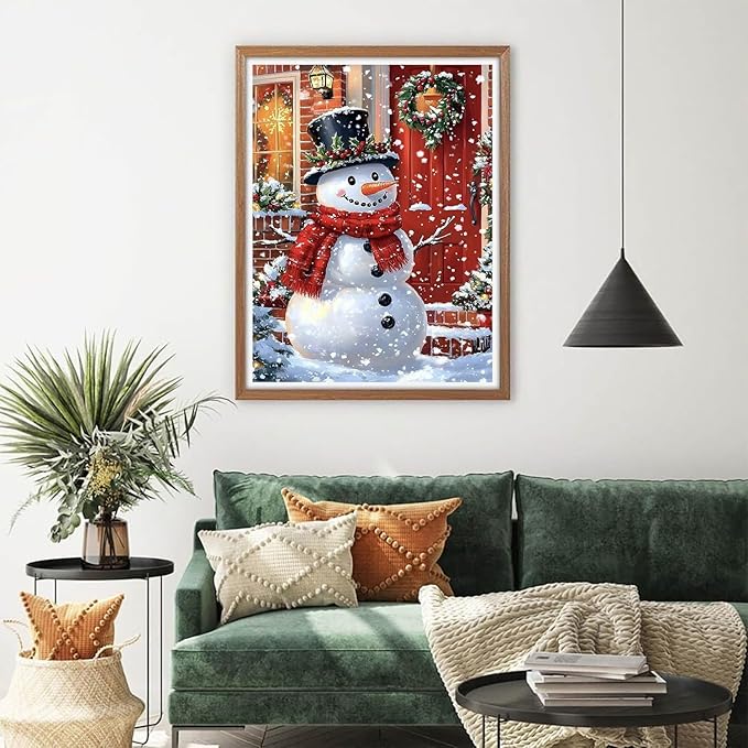 Accompany Wind 5D Christmas Diamond Painting Kits for Adults, Christmas Snowman Diamond Art Kits,Round Full Drill Dots Gem Crafts for Home Wall Decor Gifts 12x16 Inch