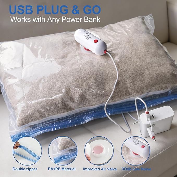 VMstr Vacuum Seal Bags for Clothing Travel, Vacuum Storage Bags with USB Electric Pump, Compression Space Saver for Luggage Suitcase 18 Combo Bags + USB Pump