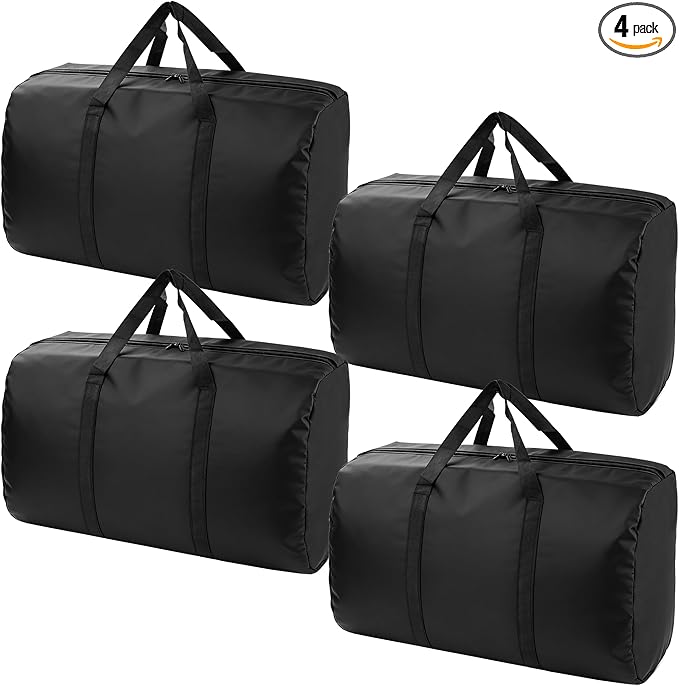 4 Pack 96L Extra Large Moving Bags with Zippers & Carrying Handles for Storage, Packing, Traveling, Camping, Langdry, Big Heavy Duty Moving Totes Bags for Clothes, Supplies and Space Saving