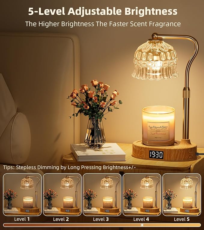 Candle Warmer Lamp with Timer | Adjustable Height & Dimmable | Base Control with GU10 Heating Bulb | Stylish Flameless Wax Melter for Large Jar Candles | Ideal Gift for Home Room Decor