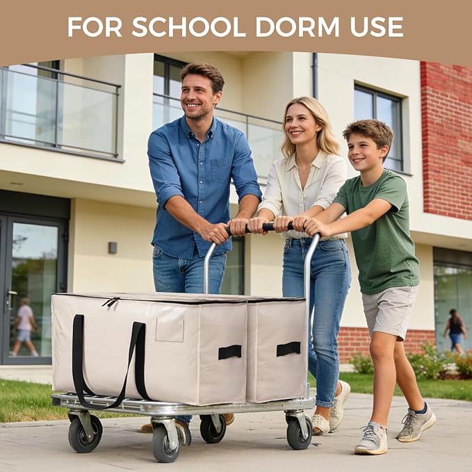BAGAIL Heavy Duty Moving Bags with Strong Handle, Extra Large Moving Boxes, Storage Tote for Clothes, College Moving Supplies(Beige, 8 Pack)