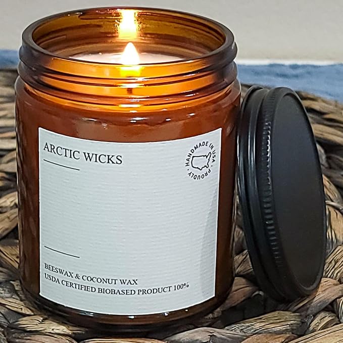 Arctic Wicks Scented Coconut Beeswax Candles | Coconut Beeswax Non Toxic Candle 9oz Amber | Farmhouse Candles Non-Toxic Clean Burn 100% USDA Certified Biobased (Mistletoe)