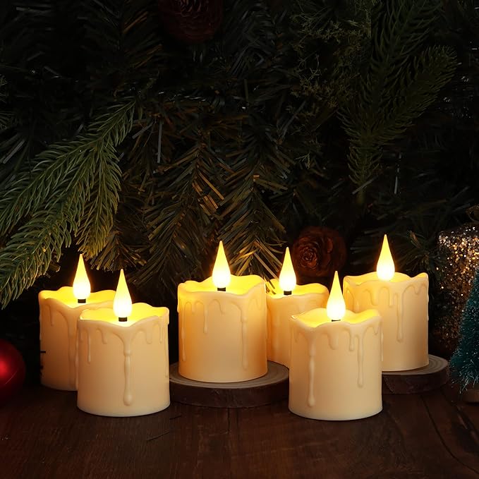 yunsheng Rechargeable Flameless Votive Candles with Remote Timer, D2 x H3 inches in/Outdoor Waterproof Flameless Flickering Electric Candles, 3D Wick Battery Operated LED Tea Lights, Set of 6, Ivory