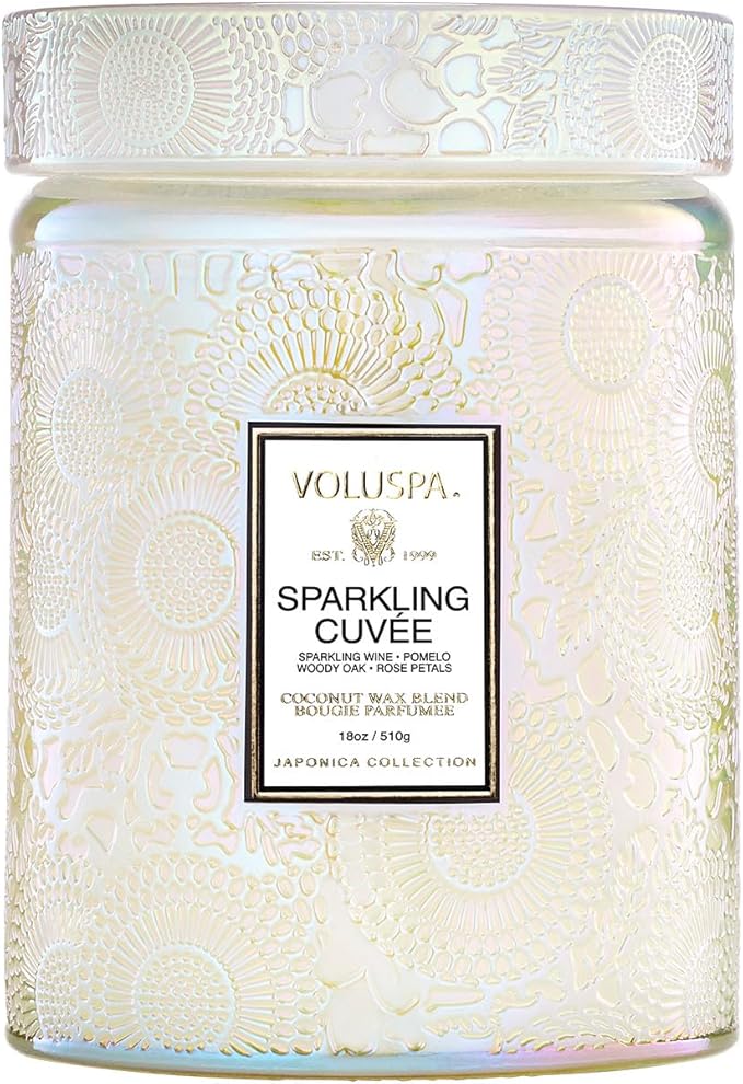 Voluspa Sparkling Cuvee,Large Candle Jar,18 Ounce,100 Hour Burn Time, Coconut Wax for Clean Burning, Handcrafted in the USA