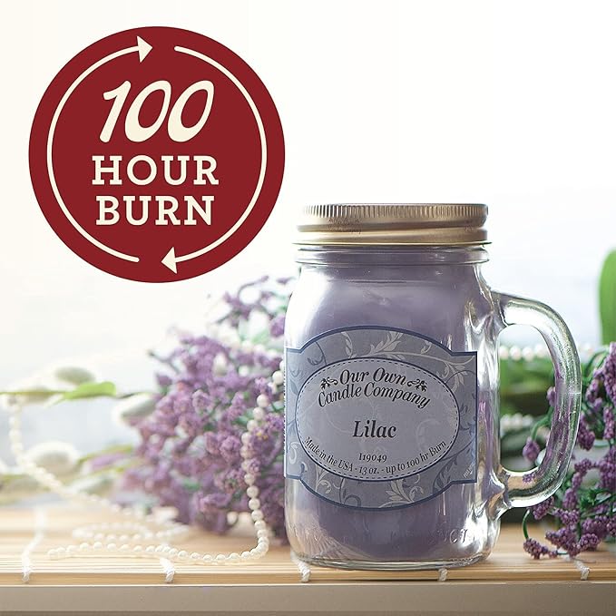 Our Own Candle Company, Lilac Scented Mason Jar Candle, 100 Hour Burn Time, 13 Ounces