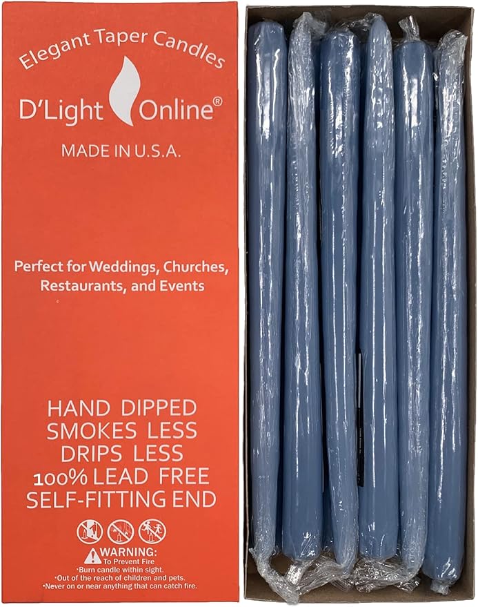 D'light Online Elegant 10" Taper Candles, Premium Quality Hand-Dipped Tapered Candles, Dripless and Smokeles - Set of 12 Individually Wrapped (10 Inch, Slate Blue)