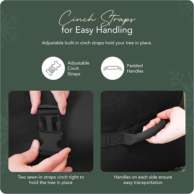 Covermates Keepsakes Christmas Tree Cinch Bag – Durable Polyester Tree Storage with Reinforced Handles & Built-in Cinch Straps – Trees, Lights & Holiday Décor, Black