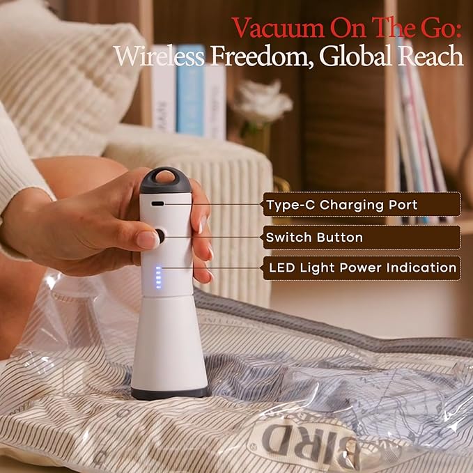 Vacbird Vacuum Bags for Travel with Rechargeable air Pump, Carry-on Size Compression Packing Bags for Luggage and Suitcase, Space Saver for Clothes and Clothing 9 Combo Travel Size