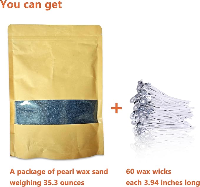 DRMAISON Pearled Candle Wax Sand DIY Kit - 35.3 oz, Dark Blue, Non-Toxic&Smoke-Free, Refillable with 60 Wicks, Long-Lasting Flame, Highly Customizable for Wedding, Party&Holiday Decor