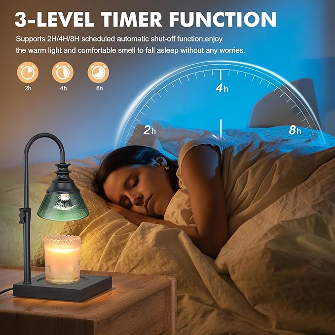 Uflatek Electric Candle Warmer Lamp with Timer, Adjustable Height Dimmable Lamp with 2 Bulbs, Dark Green Jar Candle Melting Warmer, Vintage Home Decor, Housewarming Gift for Women and Moms