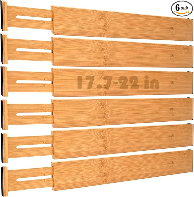 Bamboo Drawer Dividers,Kitchen Drawer Dividers Adjustable,Expandable Drawer Dividers Organizer for Kitchen large Utensils, Dressers Bathroom,Clothes,Office,Drawer Organization Separators(17.7-22 in)