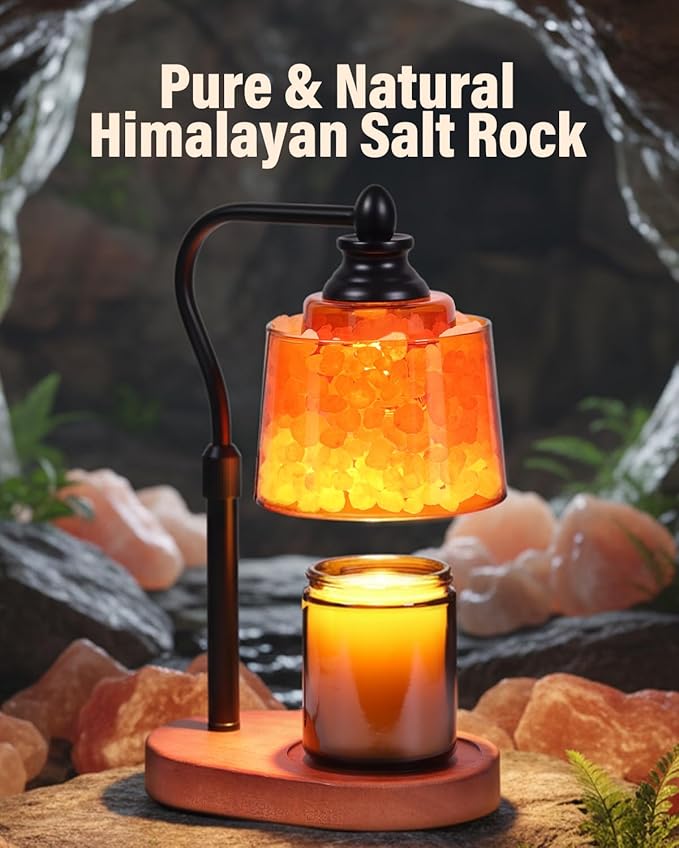 3-in-1 Candle Warmer Lamp with Timer Dimmable, Himalayan Salt Lamp & Passive Diffuser, Gifts for Women, House Warming Gifts, Wax Melt Warmer for Jar Candles (Black)
