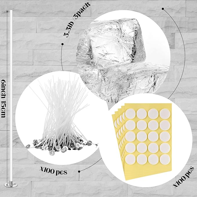 Heigble 3.3 lb High Density Transparent Gel Candle Wax Clear Gel Wax Jelly Candle 100 Pcs Wick and 100 Pcs Wick Stickers for DIY Making Handmade Projects Material Supplies