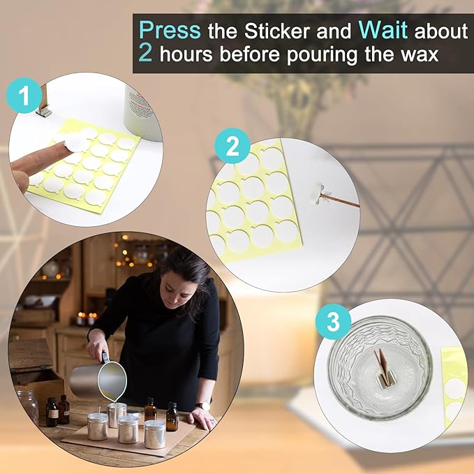 960Pcs Candle Making Wick Stickers, Heat Resistance Double-Sided Wick Stickers with The Little Tail, Adhere Steady in Hot Wax Stickers for Candle Making