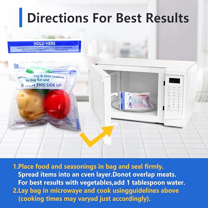 48 Pcs Microwave Steam Bags for Cooking 24 Medium and 24 Large Sizes Reusable Zipper Steamer Bags Microwave Steaming Bag for Vegetables Potatoes Meat Frozen Food (48)