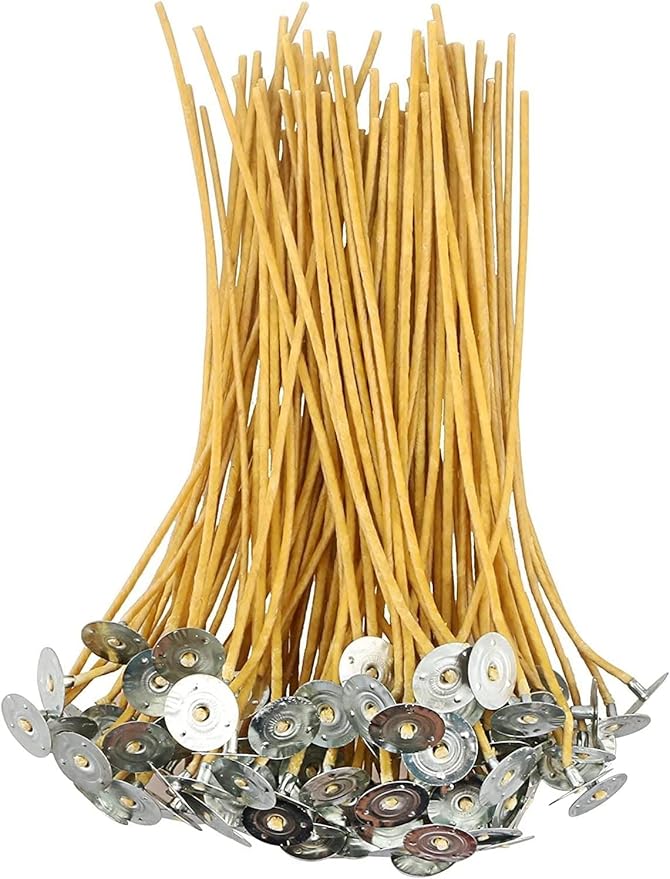 6In Hemp Wick,100 Piece Hemp Candle Wicks in 3mm,Pre-Waxed by Natural Beeswax & Tabbed,Thick Candle Wick for Candle Making