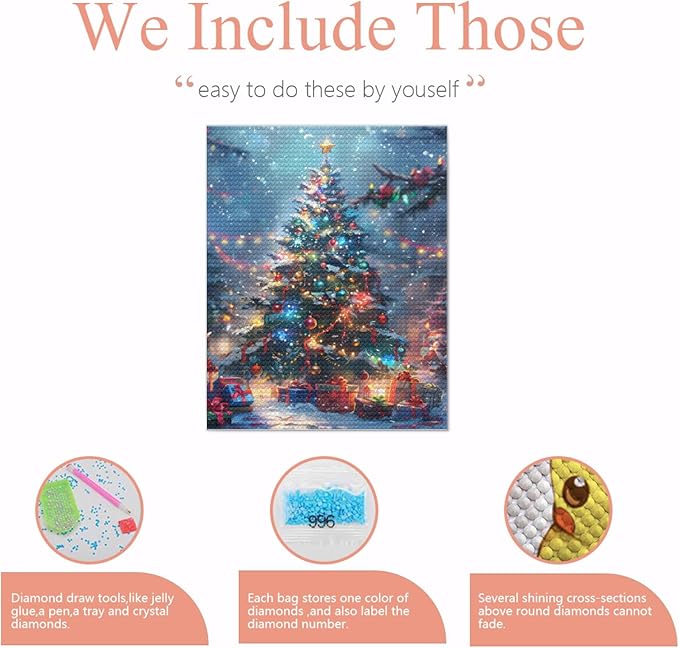 QZOTRXI Christmas Diamond Painting Kits for Adults,5D Christmas Tree Oil Painting Diamond Art Kits for Beginners,DIY Full Drill Round Diamond Gem Art Kits for Home Wall Decor 12x14 Inch
