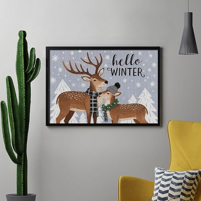 AIVKIEJK Diamond Painting Kits for Adults - Reindeer Snowflake Winter Seasonal Painting DIY 5D Full Drill Diamond Dots Paintings with Diamonds Gem Art and Crafts Home Decor 8"x12"