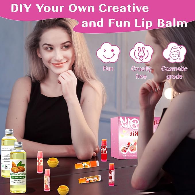 DIY Lip Balm Making Kit for Adults to Make Your Own Moisturizing Lip Balms with Natural Beeswax, Lip Base Oil, Essential Oil, Empty Lip Balm Tubes，Birthday Christmas Gift
