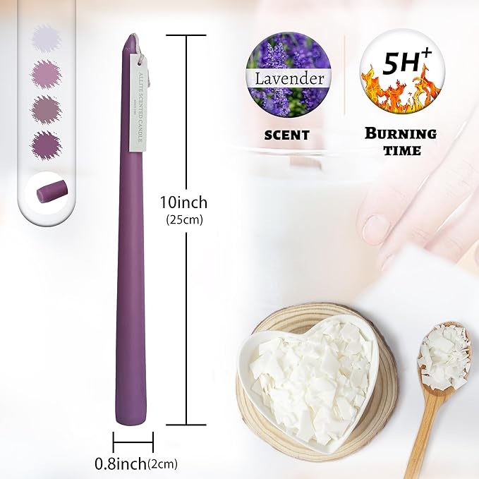 Dripless Handmade Gradient Purple Taper Candles Lavender Scented Long Lasting Burn Smokeless Aromatherapy Candles 10 Inch Elegant Tall Candlesticks for Home Decoration