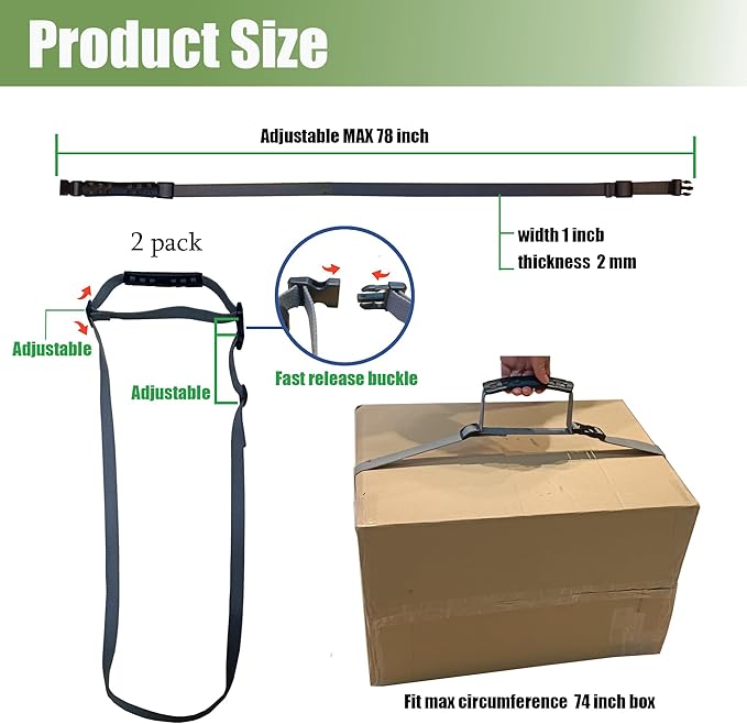 Moving Straps Carry Strap Lifting with Handle for 1 or 2 Mover | Adjustable and Strong | for Easy, Safe, Secure Carrying Boxes,Tent,Luggage,Beach Chairs,Book,Hand Shoulder Back,Grey,Up to 100 LBS