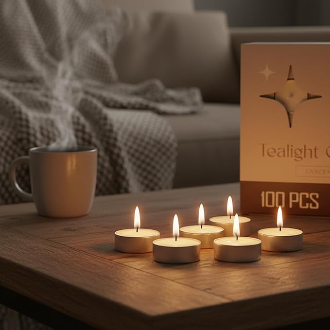 Leor & Lair Tealight Candles 100 Pack – 4 Hour Long Burning Tea Lights for Emergency, Family Meals, Home Décor & Daily Use – Unscented Small Tea Candles for Power Outages