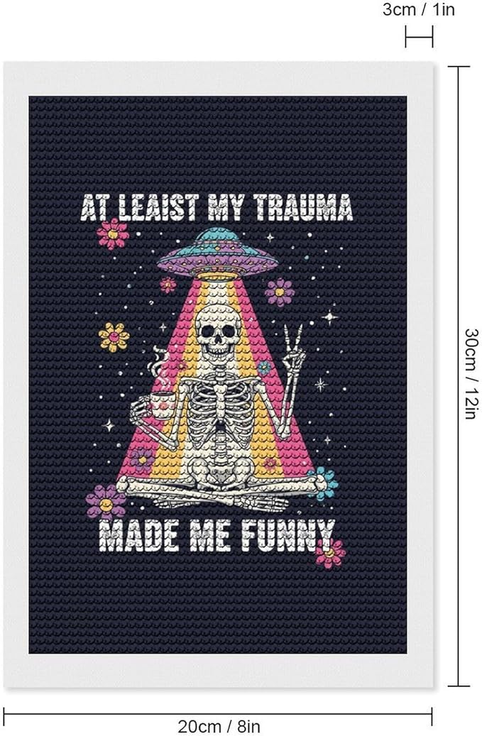KIVJMSIDJA Skull Skeleton “At Least My Trauma Made Me Funny” Diamond Art Kits for Adults for Beginners, 5D Full Diamond Art Paint 8"x12"