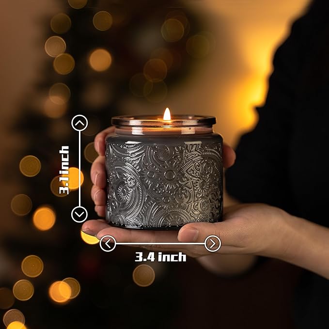 Art Secret 9 Pack 10oz Sun Moon Star Embossed Glass Candle Jars with Mirror Lid, Patented Design for Candle Making (Gray)