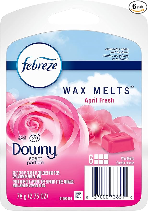 Febreze Odor-Fighting Wax Melts Air Freshener Refills with Downy Scent, April Fresh, 6 count