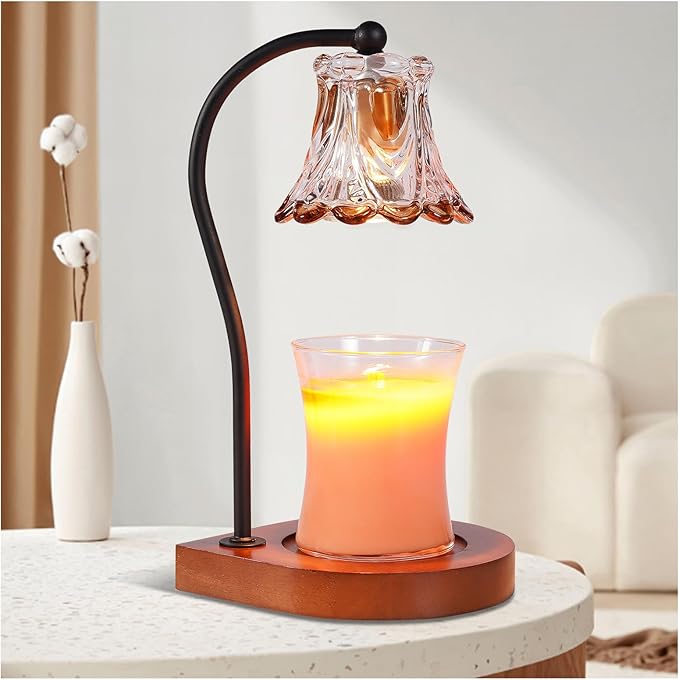 Candle Warmer Lamp with Timer,Dimmable Electric Fragrance Wax Warmer,Elegant Home Decor Melt Warming Heater As Best Gift for Jar Candle Lovers,Friends Use in Bedroom(Brown-C)