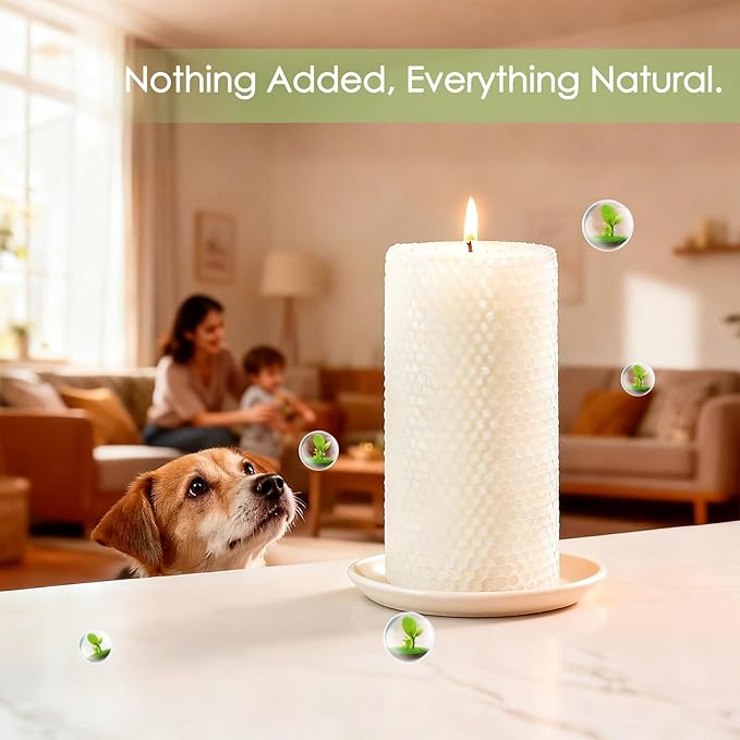 3x6 Inch White Beeswax Candles, 2 Packs, Handcrafted Rolled White Beeswax Pillar Candles, Natural Pure Bees Wax Candle Farm Gifts for Home Decor, Candle Lovers, Air Purify