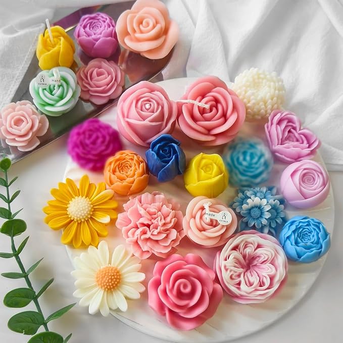 9 Piece Set of Hibiscus Rose Tulip Heart Shape Candle soap Wax Mold Valentine's Day Silicone Butter Candle Chocolate Making Mold Silicone Shape