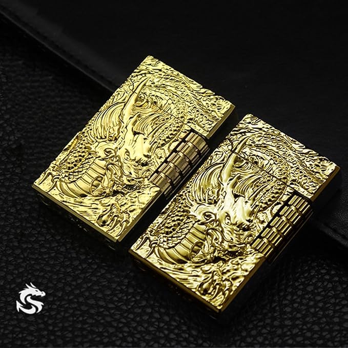 Dragon Relief Design Side Wheel Frosted Lighter, Refillable Butane, Soft Flame Lighter, Flip, Outdoor, Camping, Men's Gift (Free of Butane Gas) Silver
