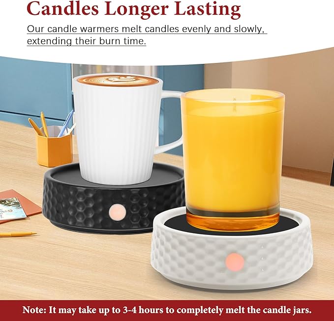 Electric Large Candle Warmer Plate - Ceramic Candle Wax Warmers for Jar Candles, Coffee Mug Warmer Cup Warmers for Home Office Aromatherapy Fragrance and Heating Beverage (Black and White Honeycomb)