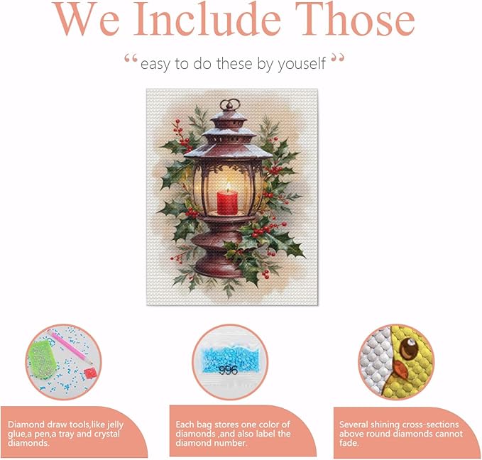 QZOTRXI DIY Oil Painting Vintage Candle Diamond Painting Kits for Adults,Christmas 5D Diamond Art Kits, Winter Diamond Gem Painting Crafts Home Wall Decor 12x16 Inch