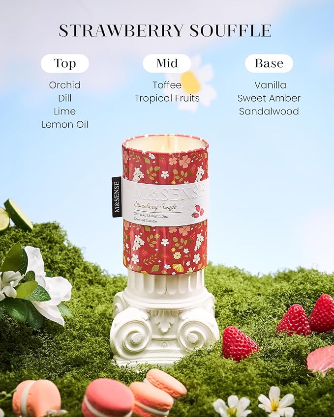 M&SENSE Spring Candle 11.3 oz,Strawberry Souffle Scented Candle,Non-Toxin Soy Wax for Home Scented, Floral Candles Gift for Women, Up to 70 Hours Burning Long-Lasting Fragrance