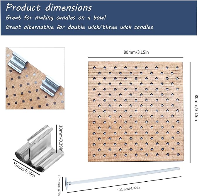 8Set Wood Candle Wicks for Candle Making,3.15x3.15inch(Width*Height) Grid Design Large Natural Crackling Wood Wicks with Metal Base, 20Pcs 4inch Pre-Waxed Candle Wick,Candle DIY Supplies.