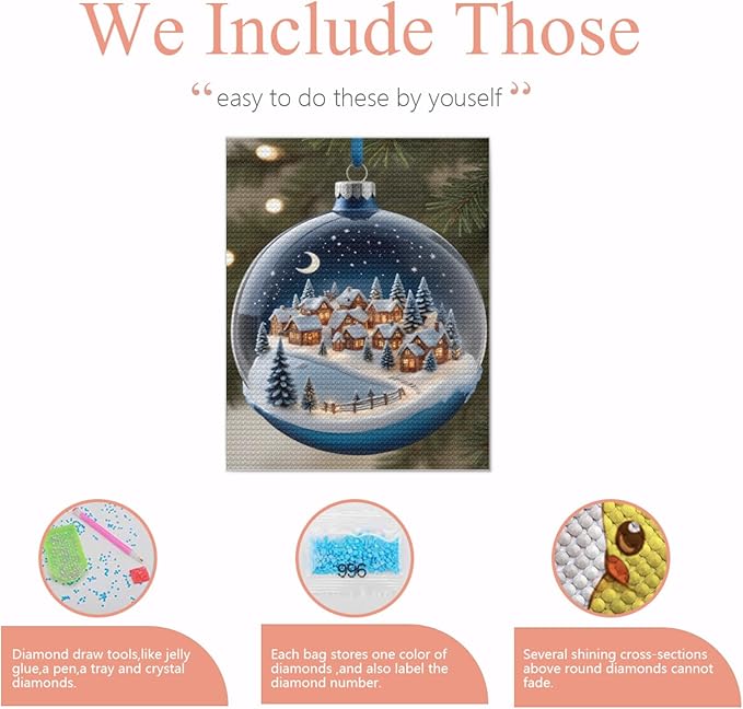 QZOTRXI Christmas Diamond Painting Kits for Adults DIY, 5D Christmas Glass Ball Diamond Art for Beginners,Round Full Drill Paintings with Diamonds Gem Art for Home Wall Decor 12x16 Inch