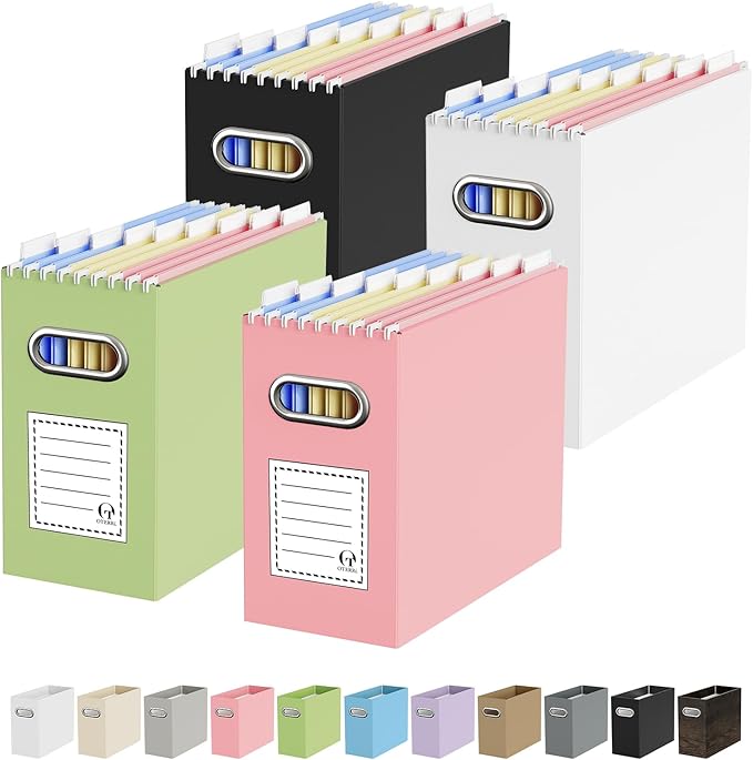 Oterri Cardboard File Organizer Box for Hanging File Folders Letter Size,File Box for Computer Desk,File Cabinet,Working Home,Office,Classroom (Multi color, Letter Size - 4 Packs)