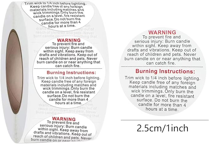 1500PCS Candle Warning Labels,Candle Wick Stickers,1 Inch Candle Safety Stickers,Candle Jars and Tins Warning Labels for Candle Making DIY Candle Jars
