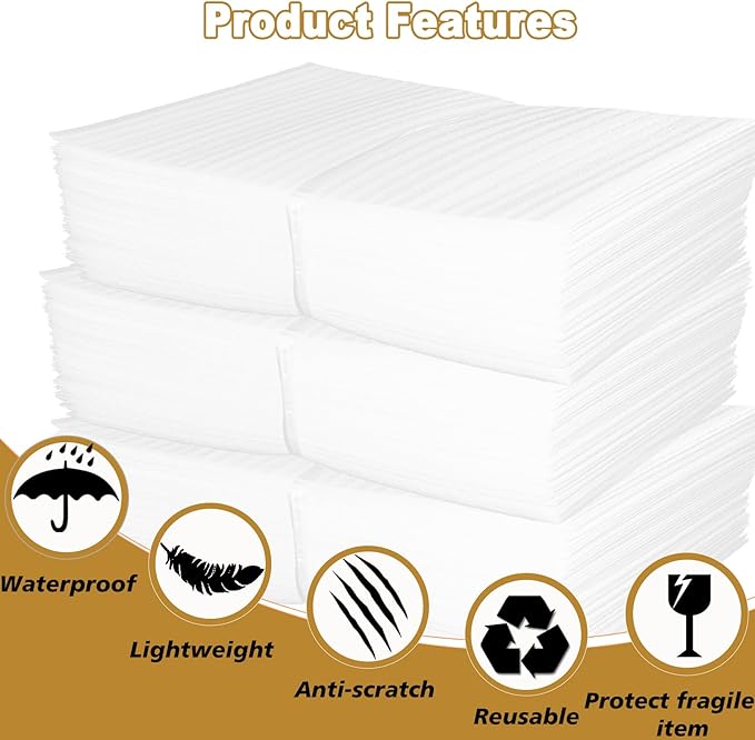100 Pack 8''x12'' Cushion Foam Pouches, Moving Supplies for Dishes, Packing Foam for Dishes & Cups, Glass Packing Paper and Plate Protectors for Moving Fragile Items (200x300x0.5MM)